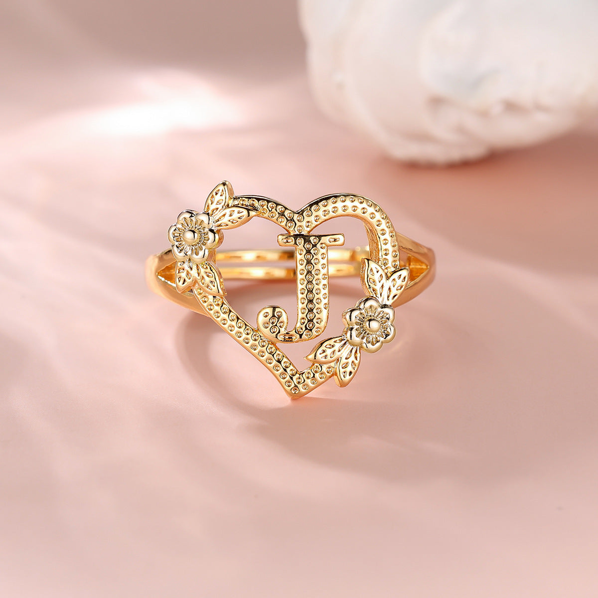 Creative Design Rose Two-tone 26 Letters Sweet Open Ring