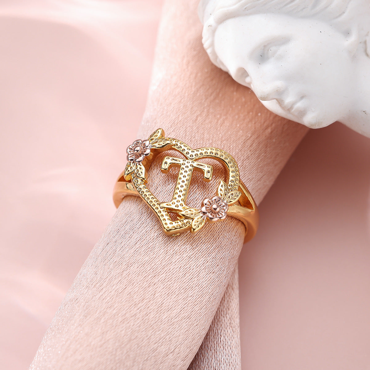 Creative Design Rose Two-tone 26 Letters Sweet Open Ring