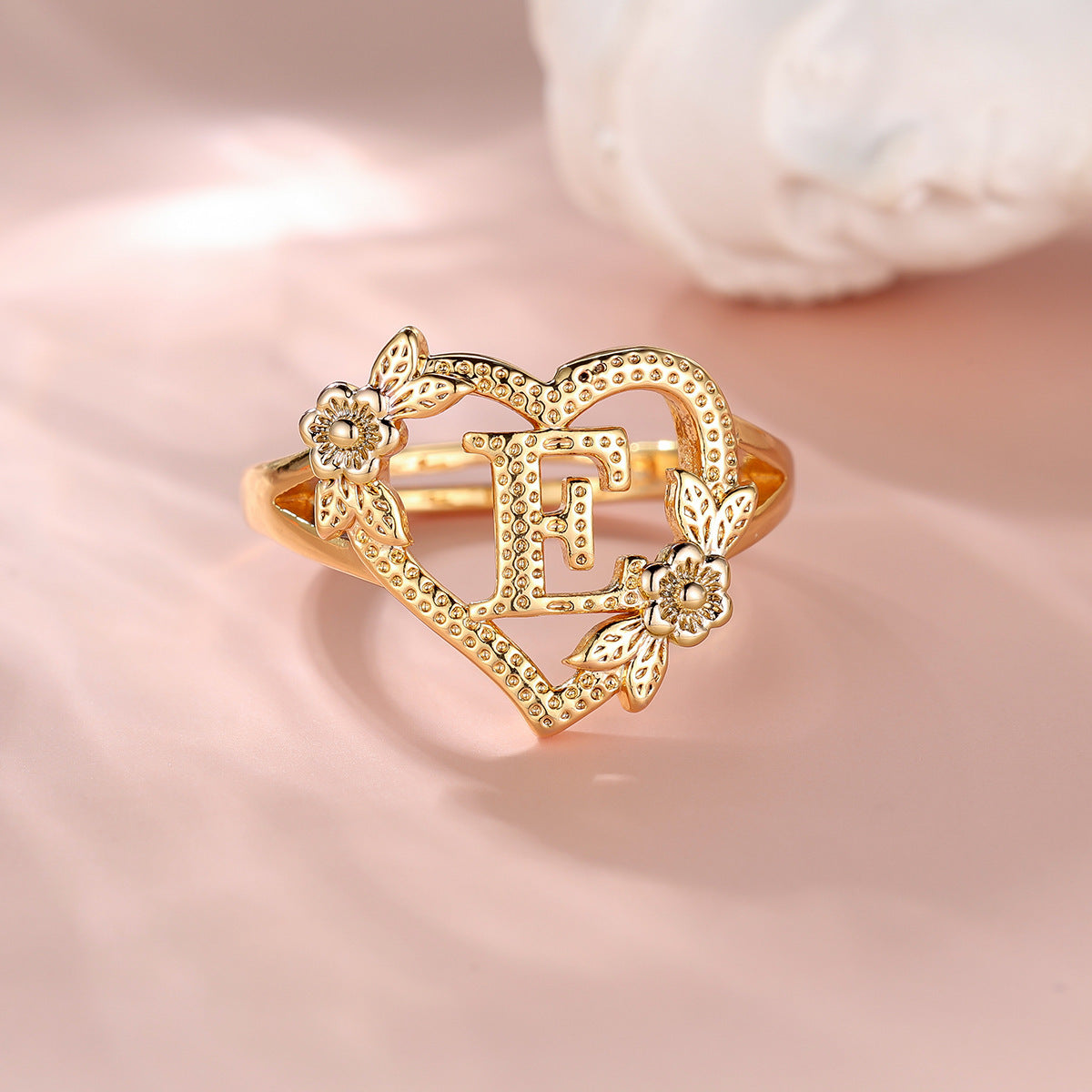 Creative Design Rose Two-tone 26 Letters Sweet Open Ring
