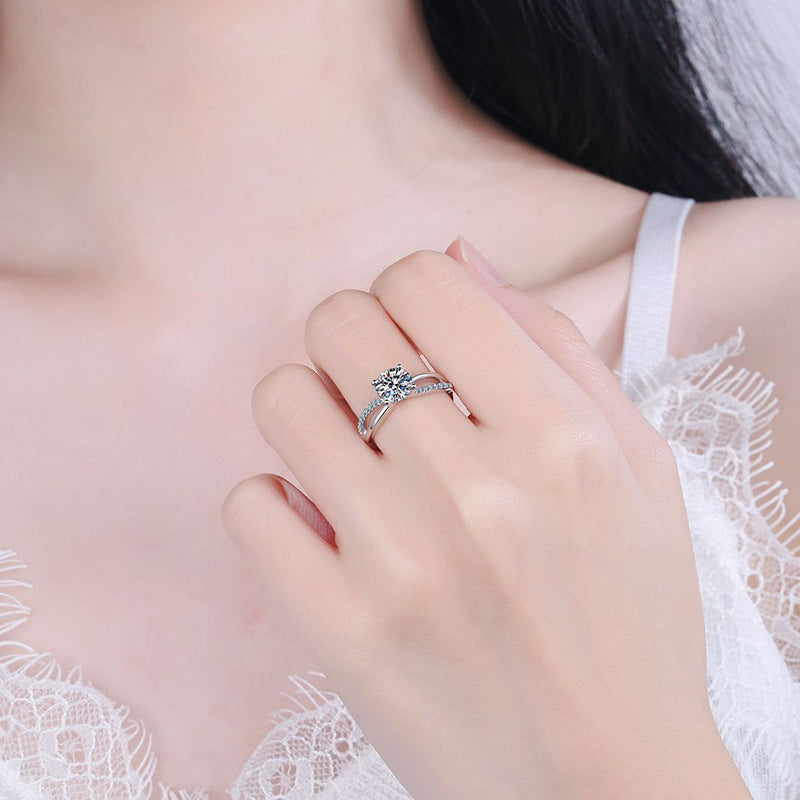 Four-claw Cross Hollow Ring S925 Sterling Silver Moissanite