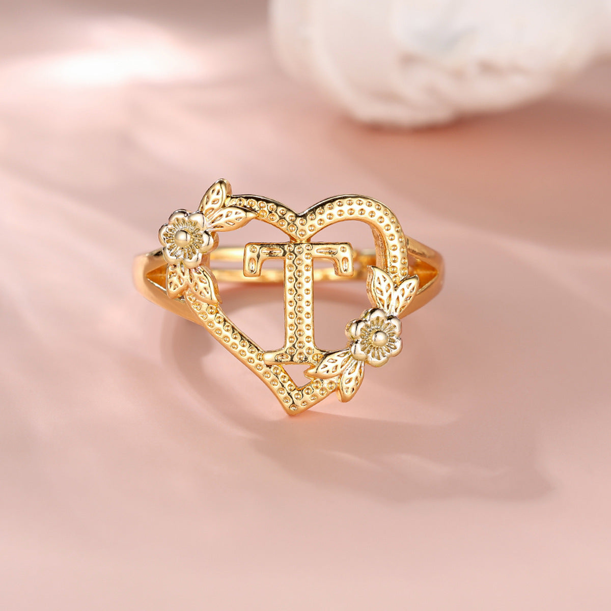 Creative Design Rose Two-tone 26 Letters Sweet Open Ring