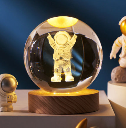 3D Crystal Ball Night Light Solar System Cosmic Theme LED Decoration Light Wooden Base Astronomy Nightlights Birthday Gift