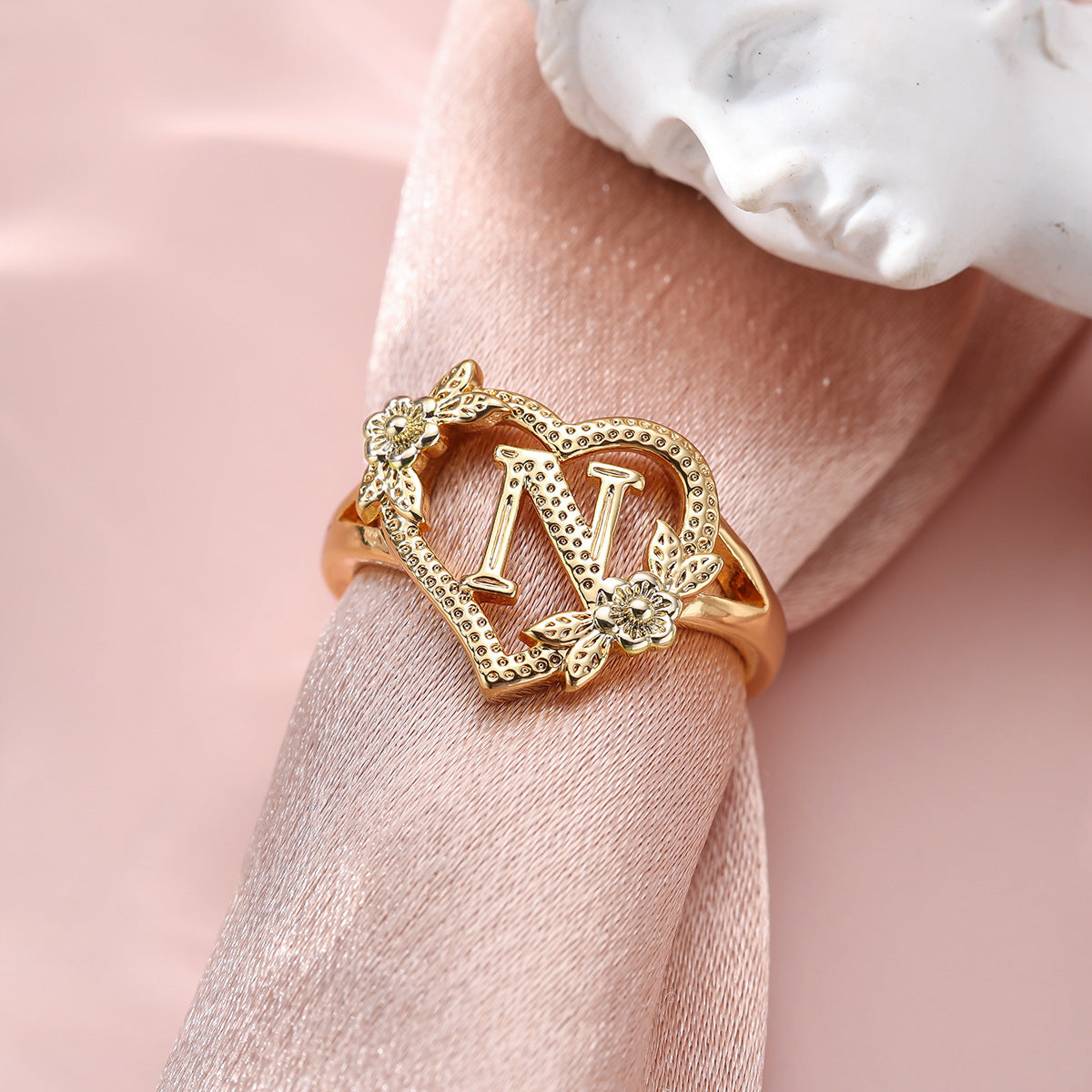 Creative Design Rose Two-tone 26 Letters Sweet Open Ring
