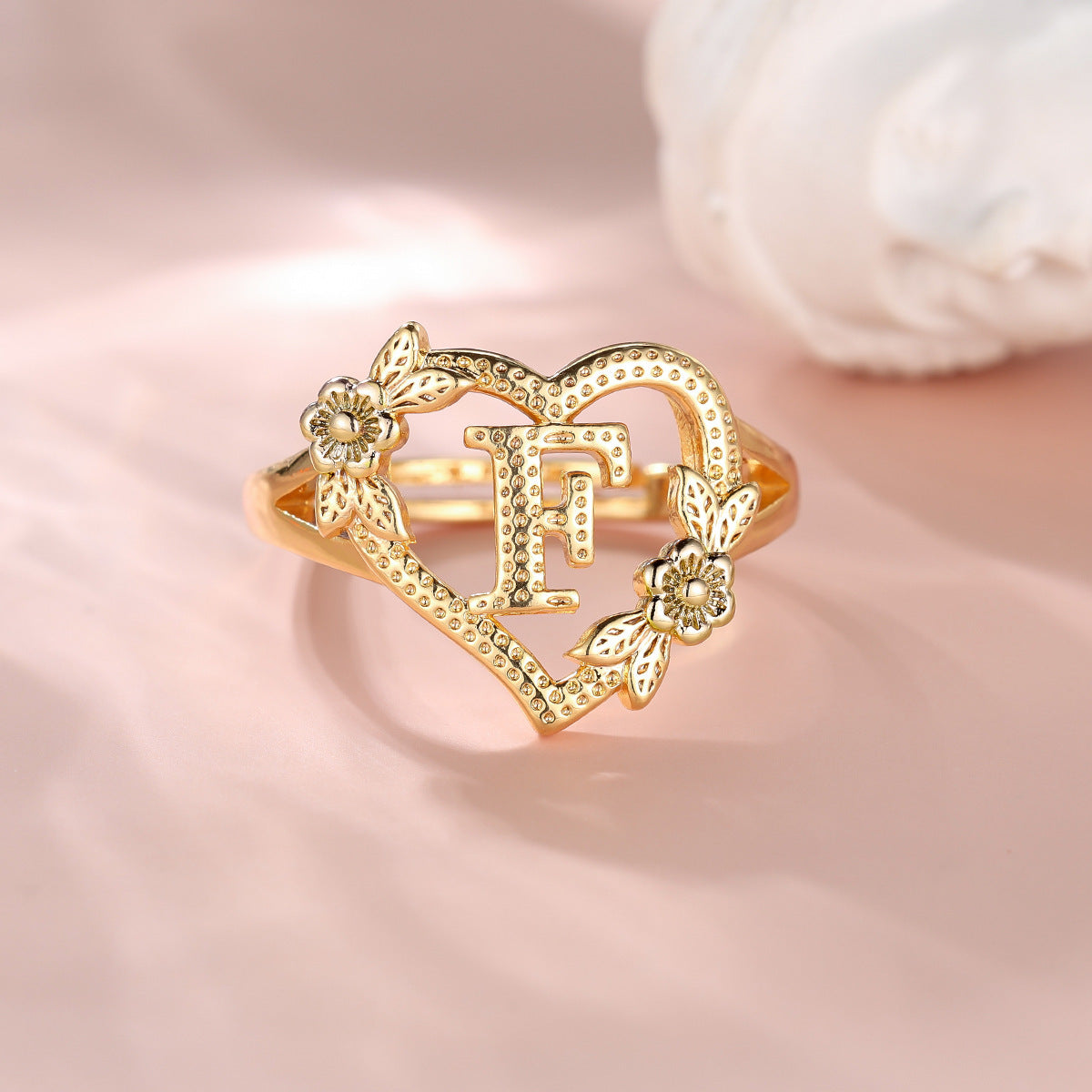 Creative Design Rose Two-tone 26 Letters Sweet Open Ring