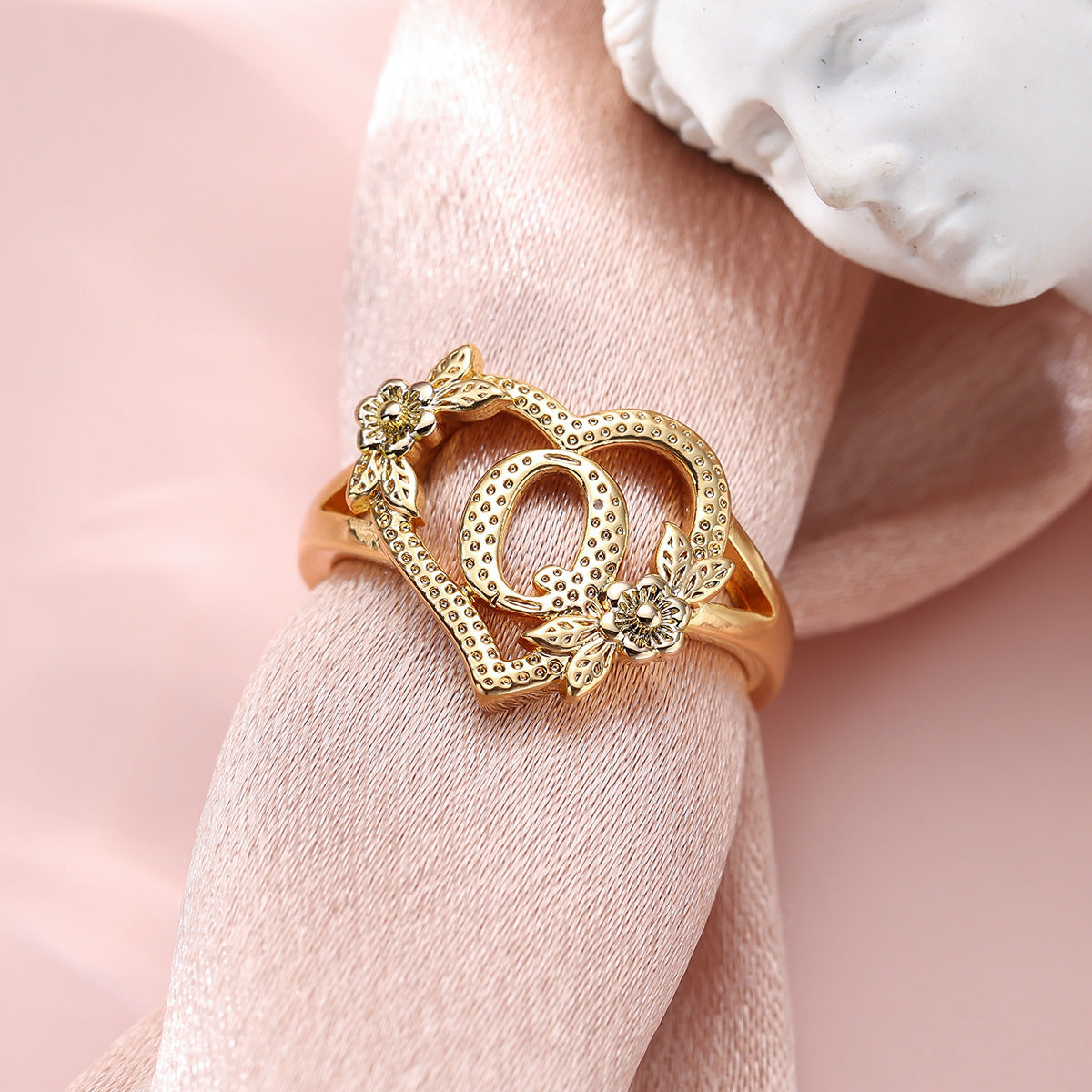 Creative Design Rose Two-tone 26 Letters Sweet Open Ring