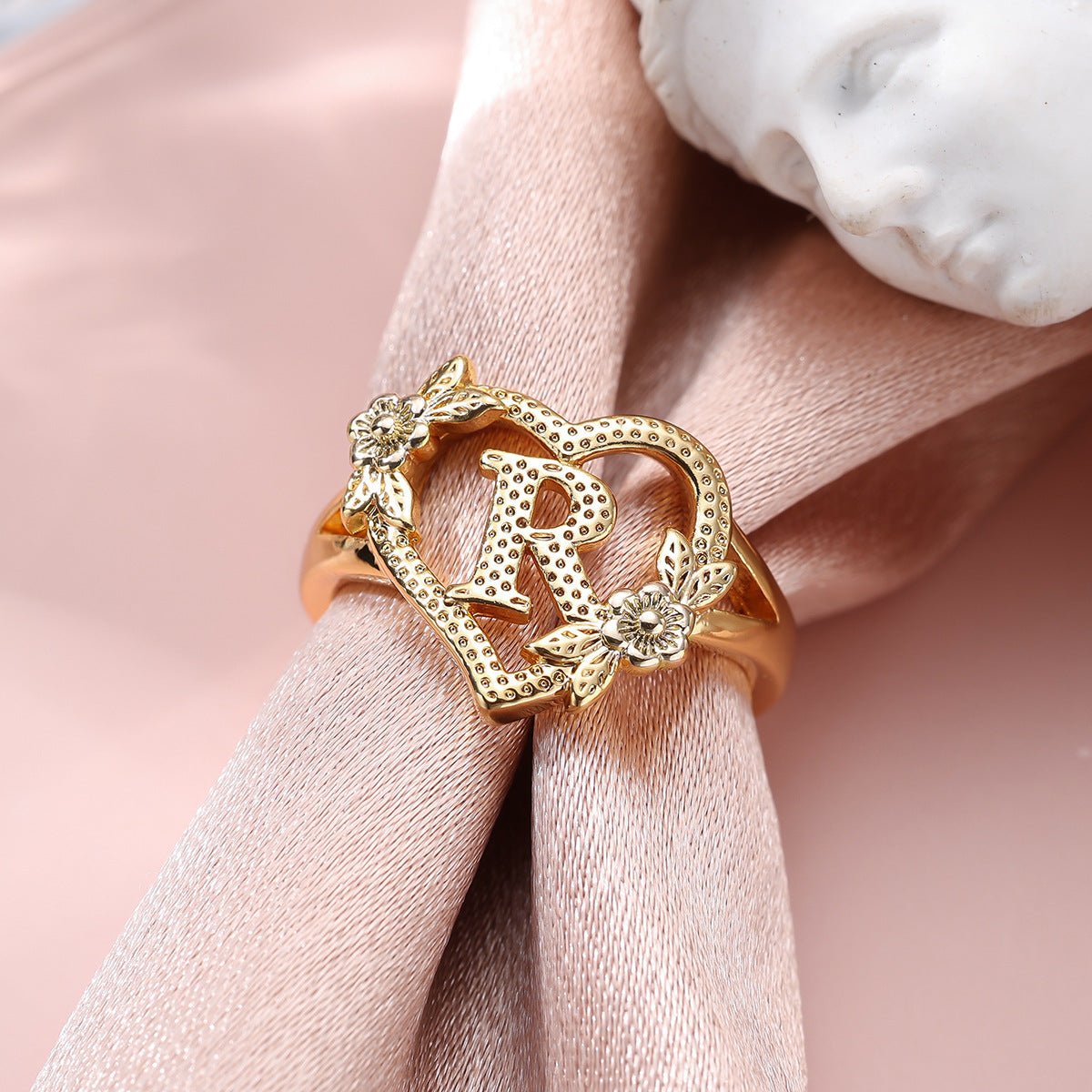 Creative Design Rose Two-tone 26 Letters Sweet Open Ring