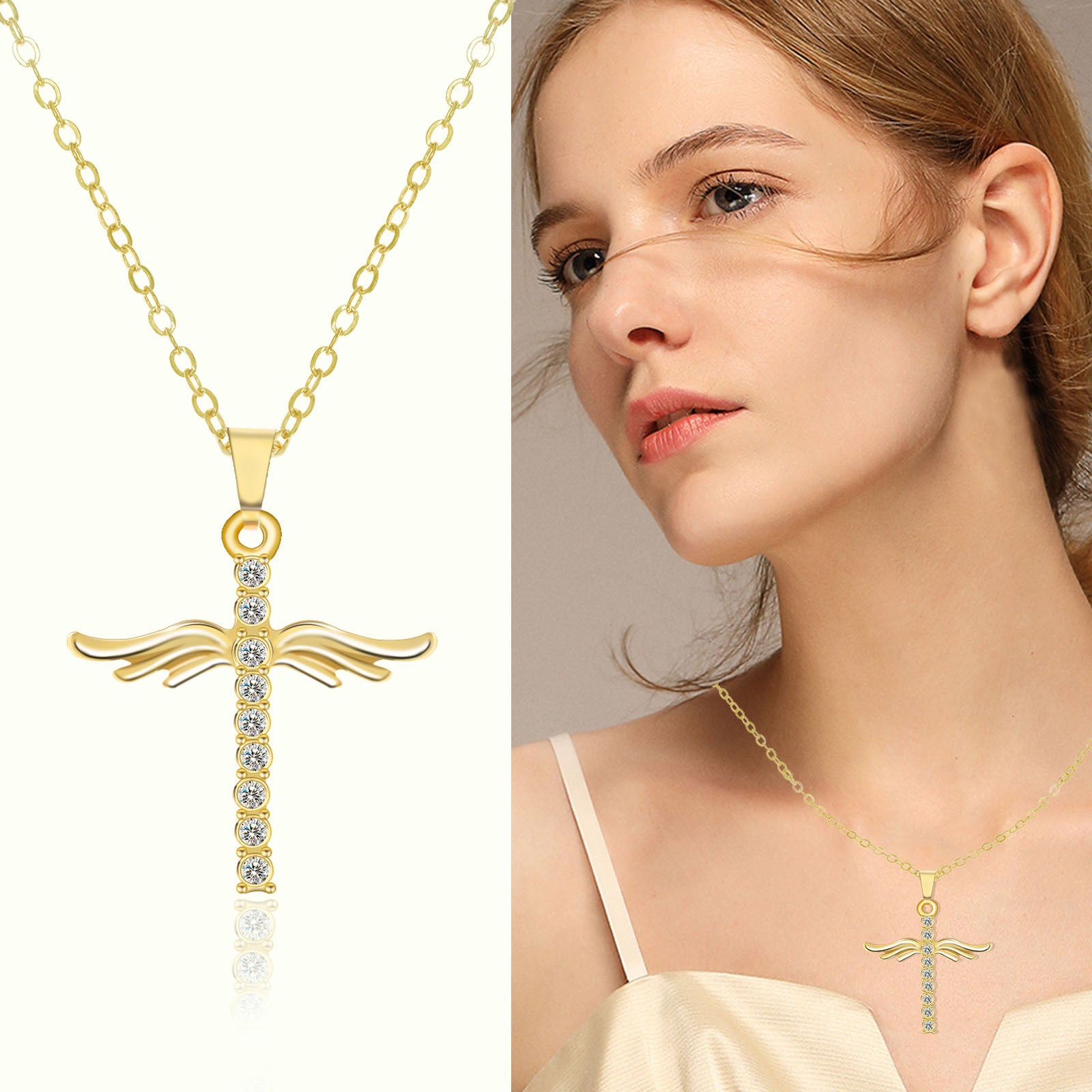 Angel Wings Cross Pendant Necklace – ShreeBliss