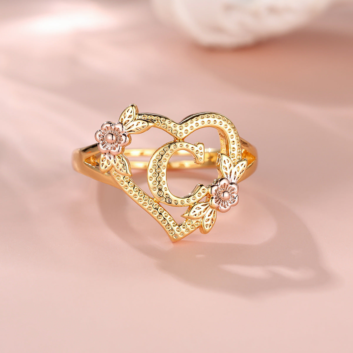 Creative Design Rose Two-tone 26 Letters Sweet Open Ring