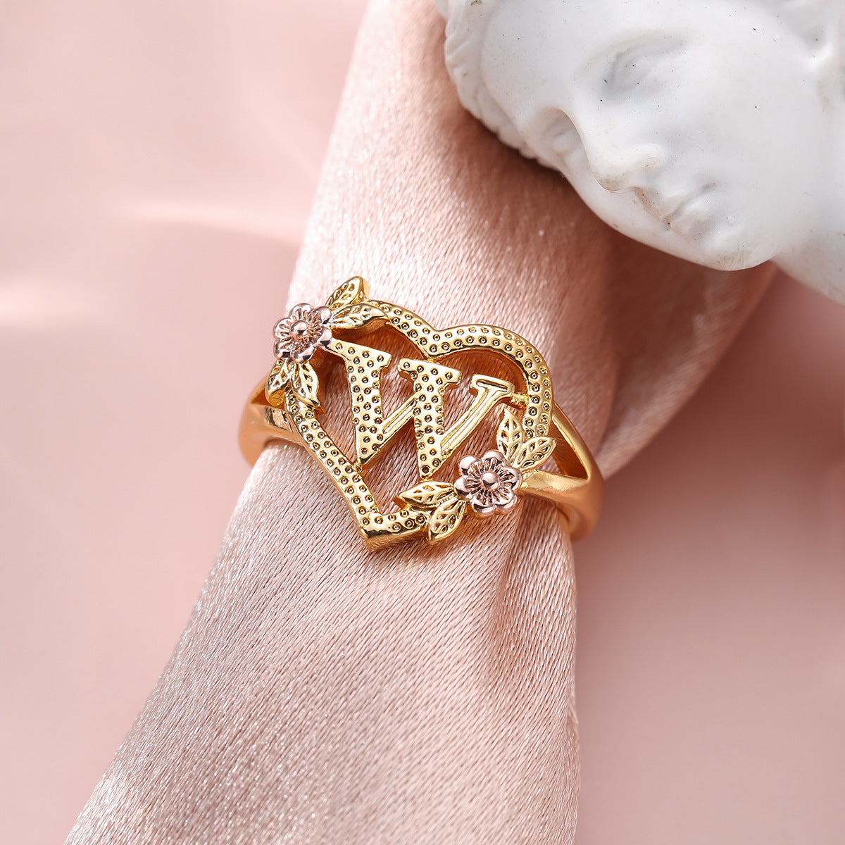 Creative Design Rose Two-tone 26 Letters Sweet Open Ring
