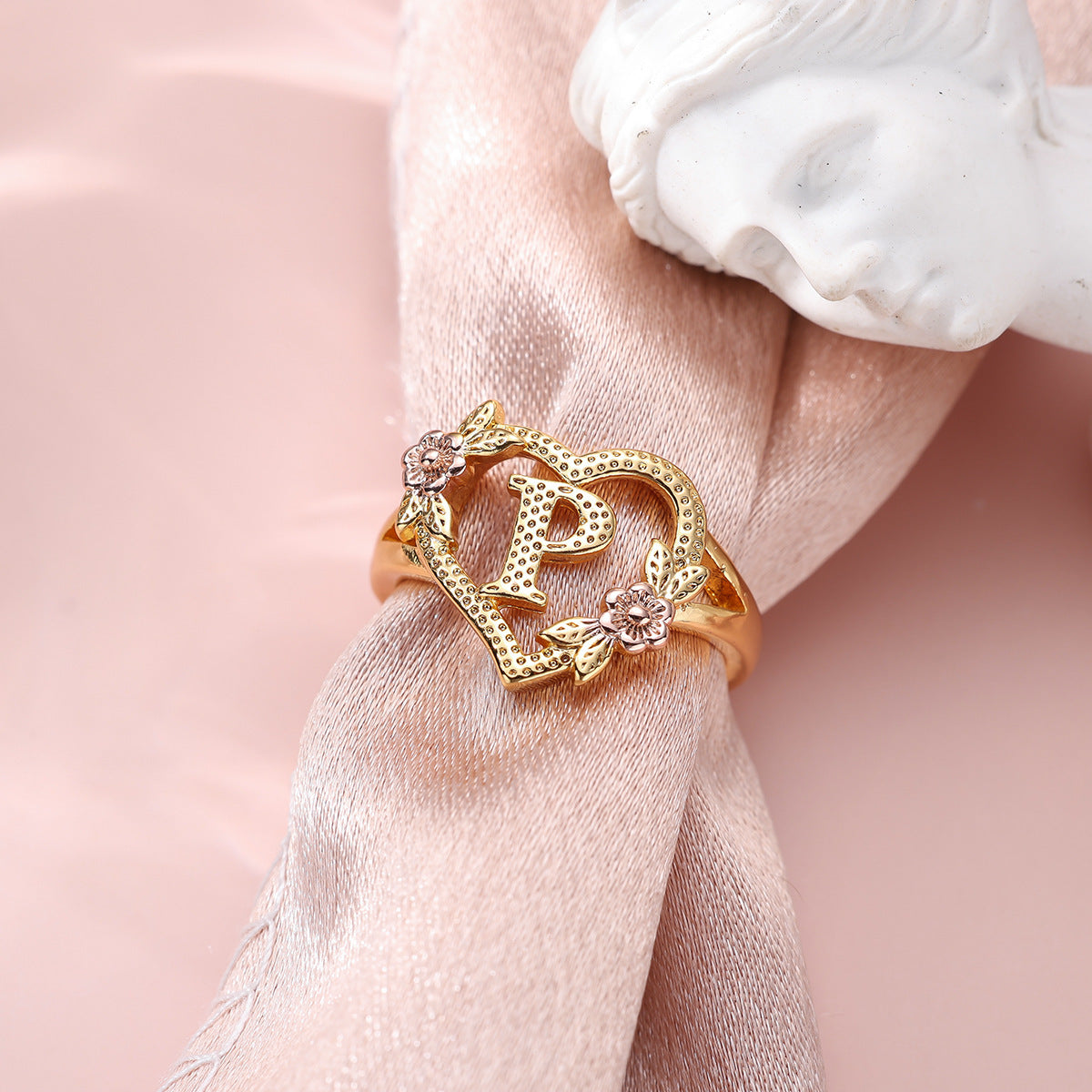 Creative Design Rose Two-tone 26 Letters Sweet Open Ring