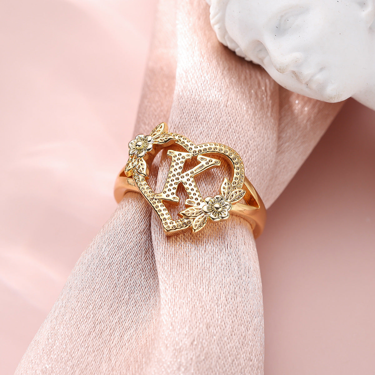 Creative Design Rose Two-tone 26 Letters Sweet Open Ring