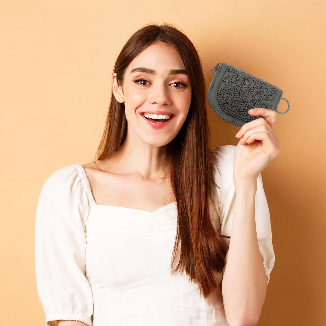 Hot Diamond Pouch Curved Black Wallet - ShreeBliss