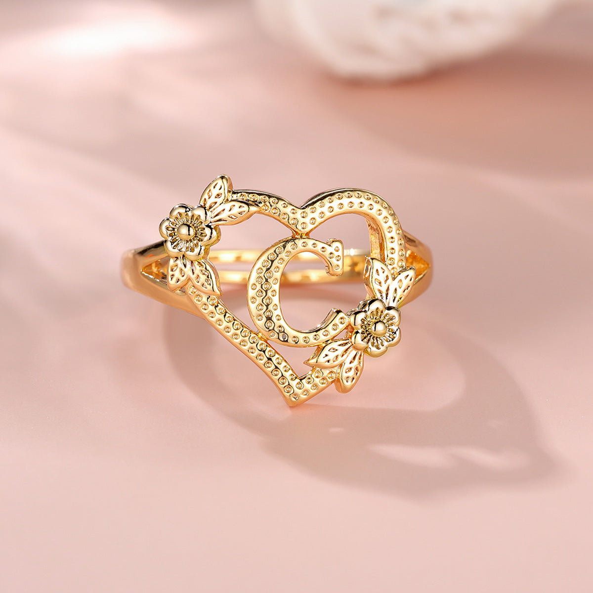 Creative Design Rose Two-tone 26 Letters Sweet Open Ring