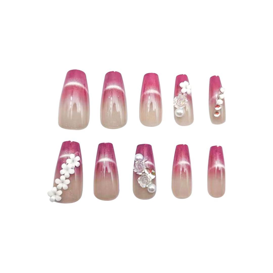 Dark Red Nails Inlaid with Small White Pieces - ShreeBliss