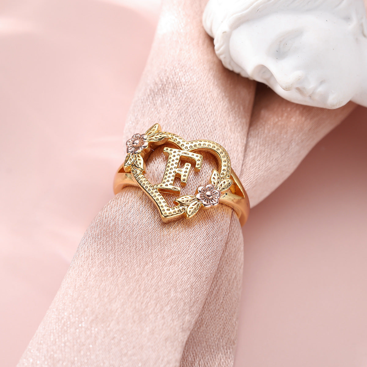 Creative Design Rose Two-tone 26 Letters Sweet Open Ring
