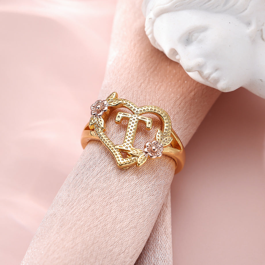 Creative Design Rose Two-tone 26 Letters Sweet Open Ring