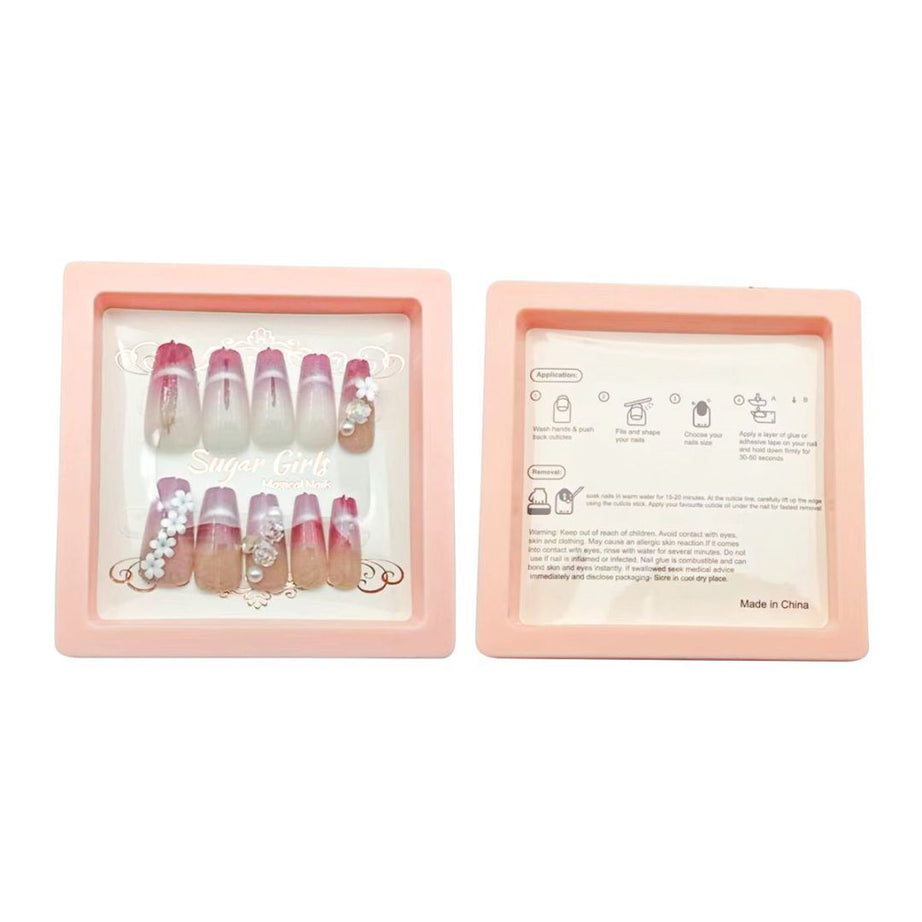 Dark Red Nails Inlaid with Small White Pieces - ShreeBliss