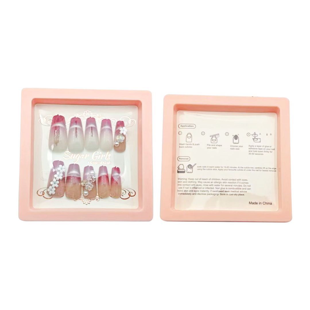 Dark Red Nails Inlaid with Small White Pieces - ShreeBliss