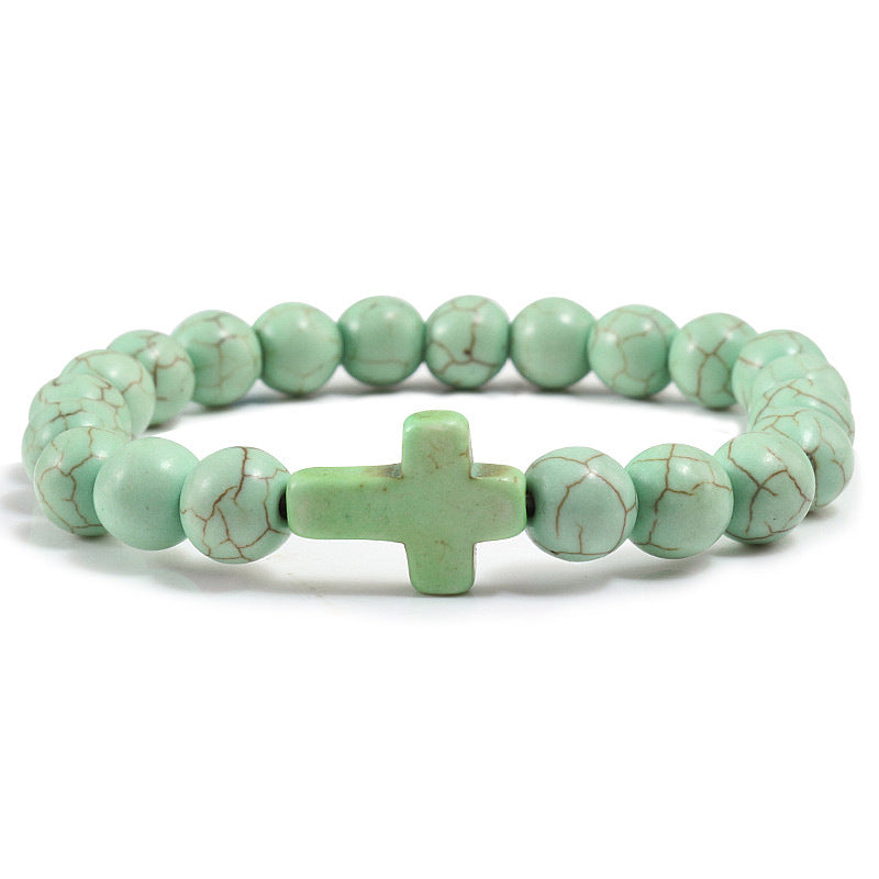 Blue Turquoise Cross Bracelet - ShreeBliss