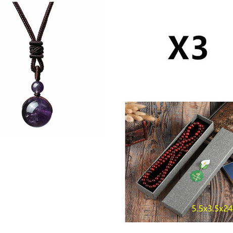 Fashion 16mm Natural Obsidian Pendant Amethyst Necklace For Men And Women - ShreeBliss