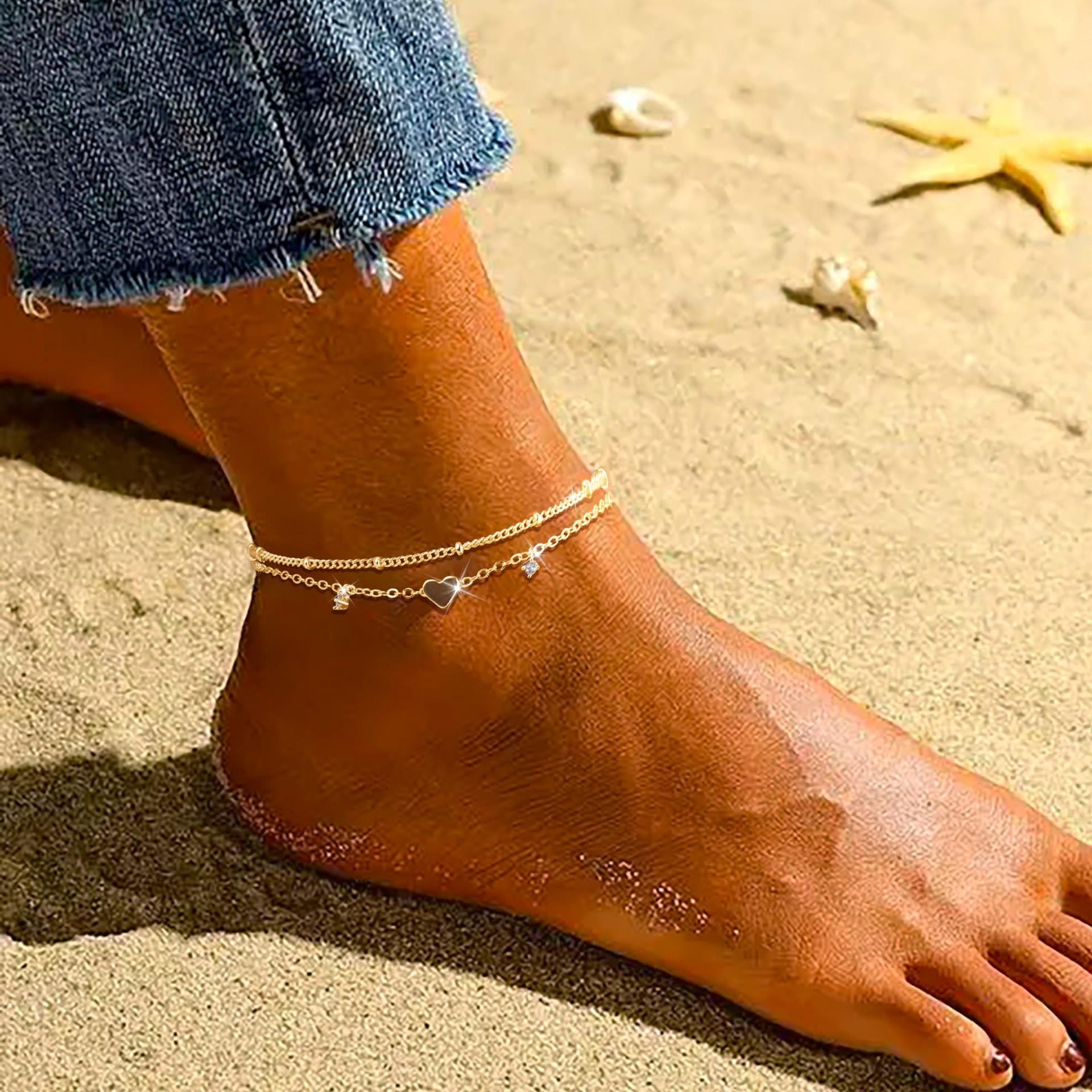 Fashion Heart-shaped Zircon Anklet Women's Waterproof Simple Heart-shaped - ShreeBliss