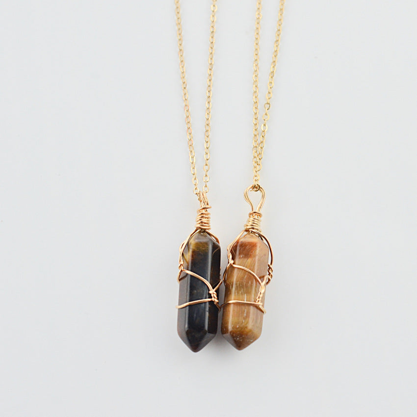Geometric Hexagonal Column Quartz Necklace Pendant Natural Stone Bullet Crystal - ShreeBliss