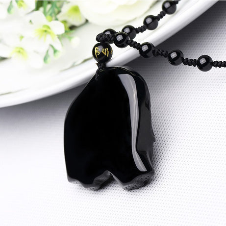 Obsidian Wealth Elephant Pendant Necklace – ShreeBliss