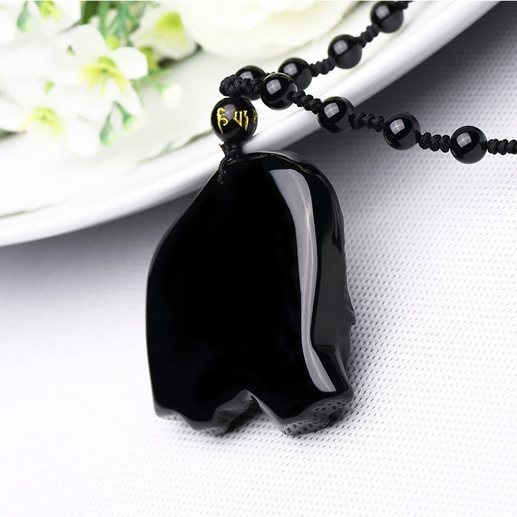 Obsidian Wealth Elephant Pendant Necklace – ShreeBliss