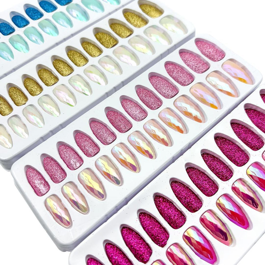 L-3 Sequins Gold Powder Nails (24 Pieces) - ShreeBliss