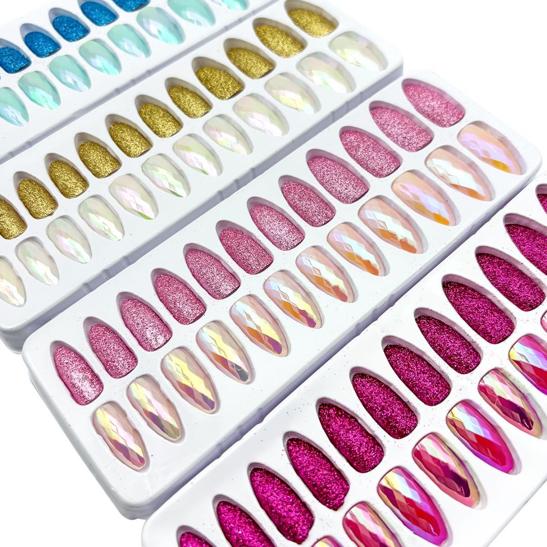 L-3 Sequins Gold Powder Nails (24 Pieces) - ShreeBliss