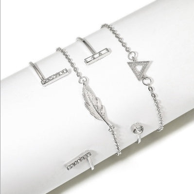 Gold & Silver Crystal Leaf Moon Arrow Bracelet Set – ShreeBliss