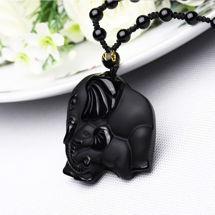Obsidian Wealth Elephant Pendant Necklace – ShreeBliss