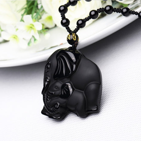 Obsidian Wealth Elephant Pendant Necklace – ShreeBliss