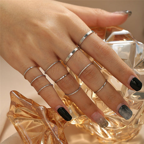 Bohemian Acrylic Silver Ring 10-piece Knuckle Ring Set – ShreeBliss