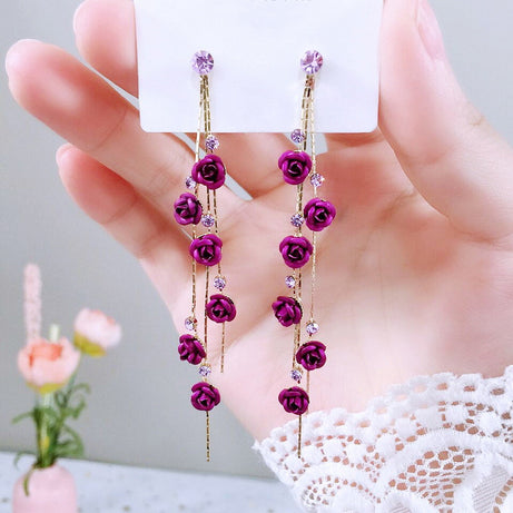Flower Long Rhinestone Tassel Earrings – ShreeBliss