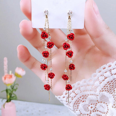 Flower Long Rhinestone Tassel Earrings – ShreeBliss