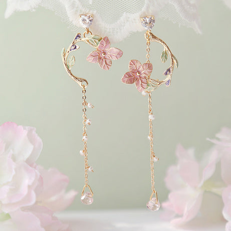 Flower Long Rhinestone Tassel Earrings – ShreeBliss