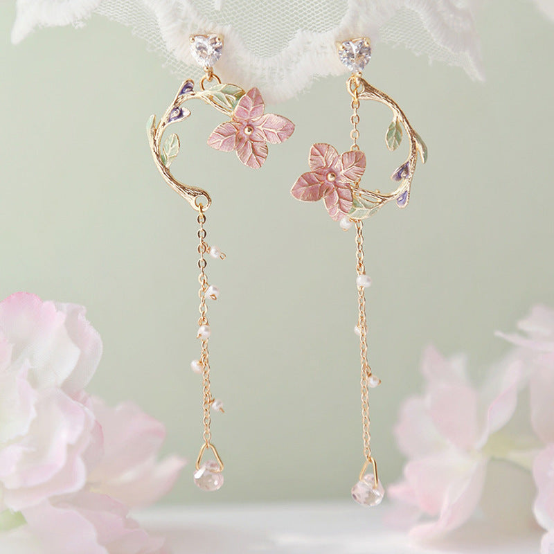Flower Long Rhinestone Tassel Earrings – ShreeBliss