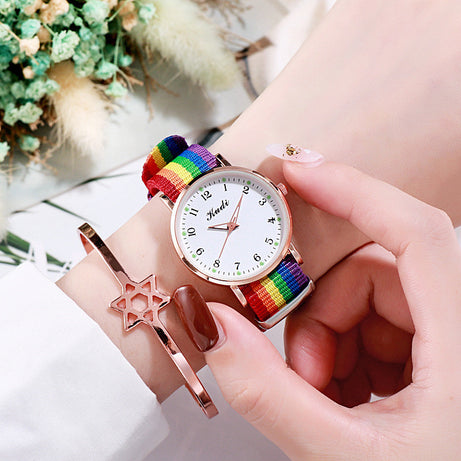 Luminous Starry Sky Watch for Ladies - Casual Rainbow Canvas Strap - ShreeBliss