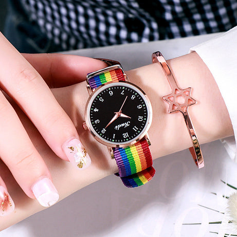 Luminous Starry Sky Watch for Ladies - Casual Rainbow Canvas Strap - ShreeBliss