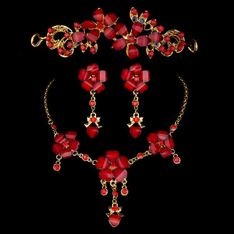 European Bridal Red Collar Jewelry Set – ShreeBliss