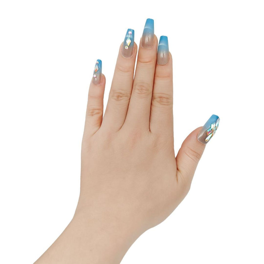 Blue Nail Plates with Diamonds Set - ShreeBliss