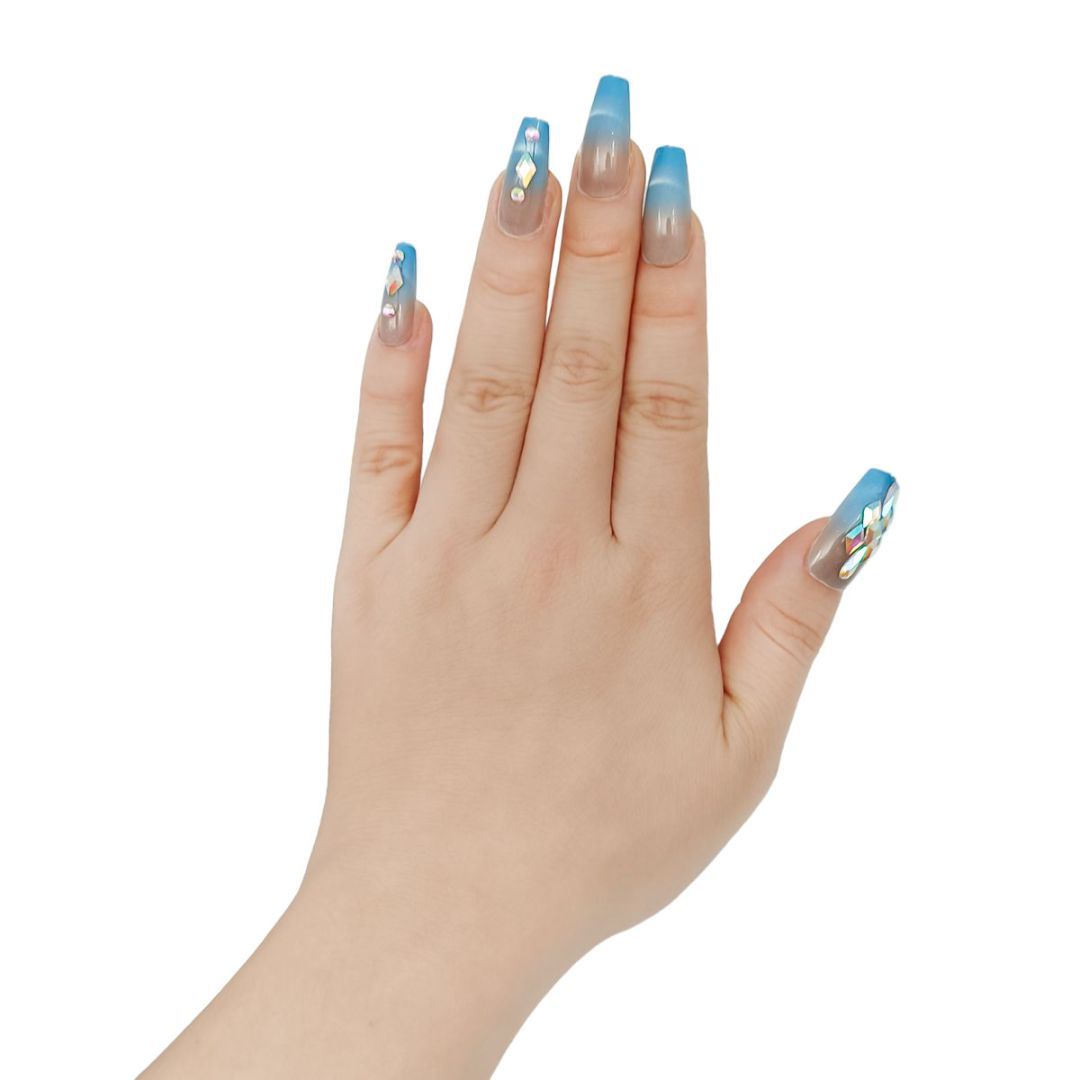 Blue Nail Plates with Diamonds Set - ShreeBliss