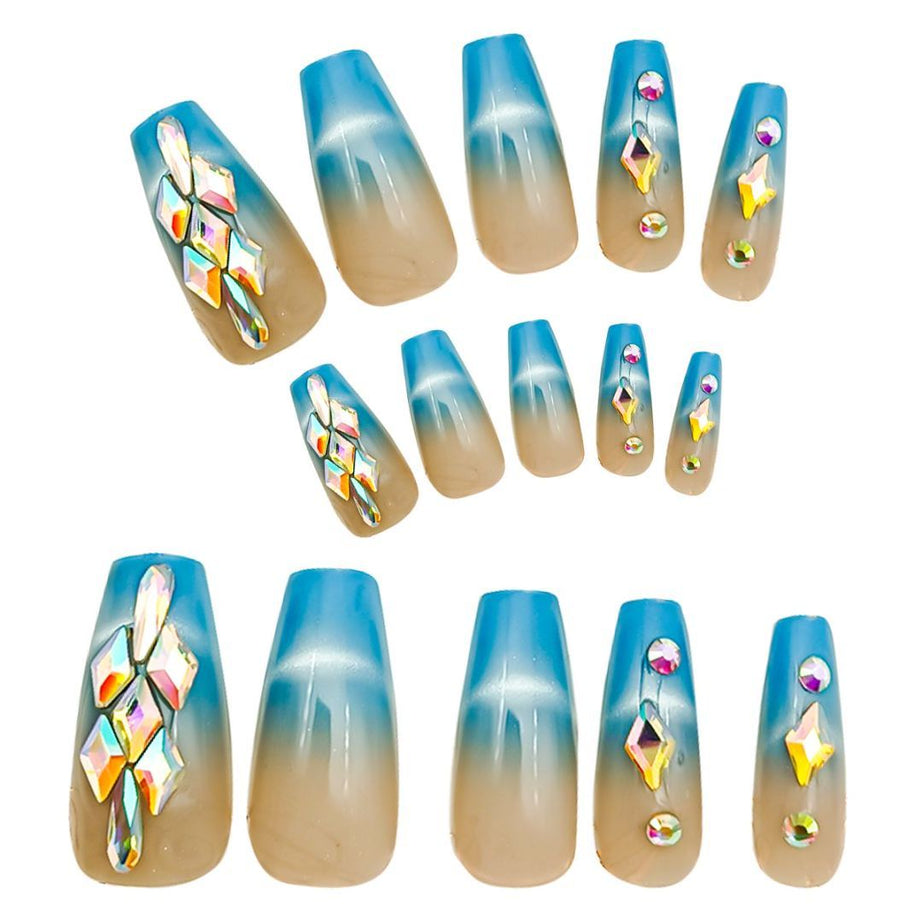 Blue Nail Plates with Diamonds Set - ShreeBliss
