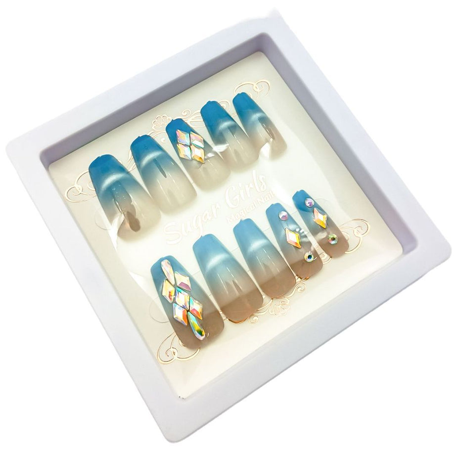 Blue Nail Plates with Diamonds Set - ShreeBliss