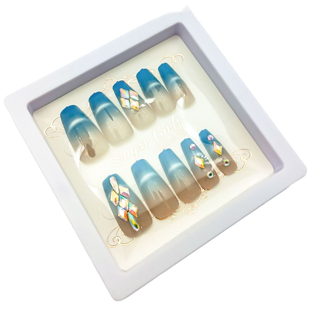 Blue Nail Plates with Diamonds Set - ShreeBliss