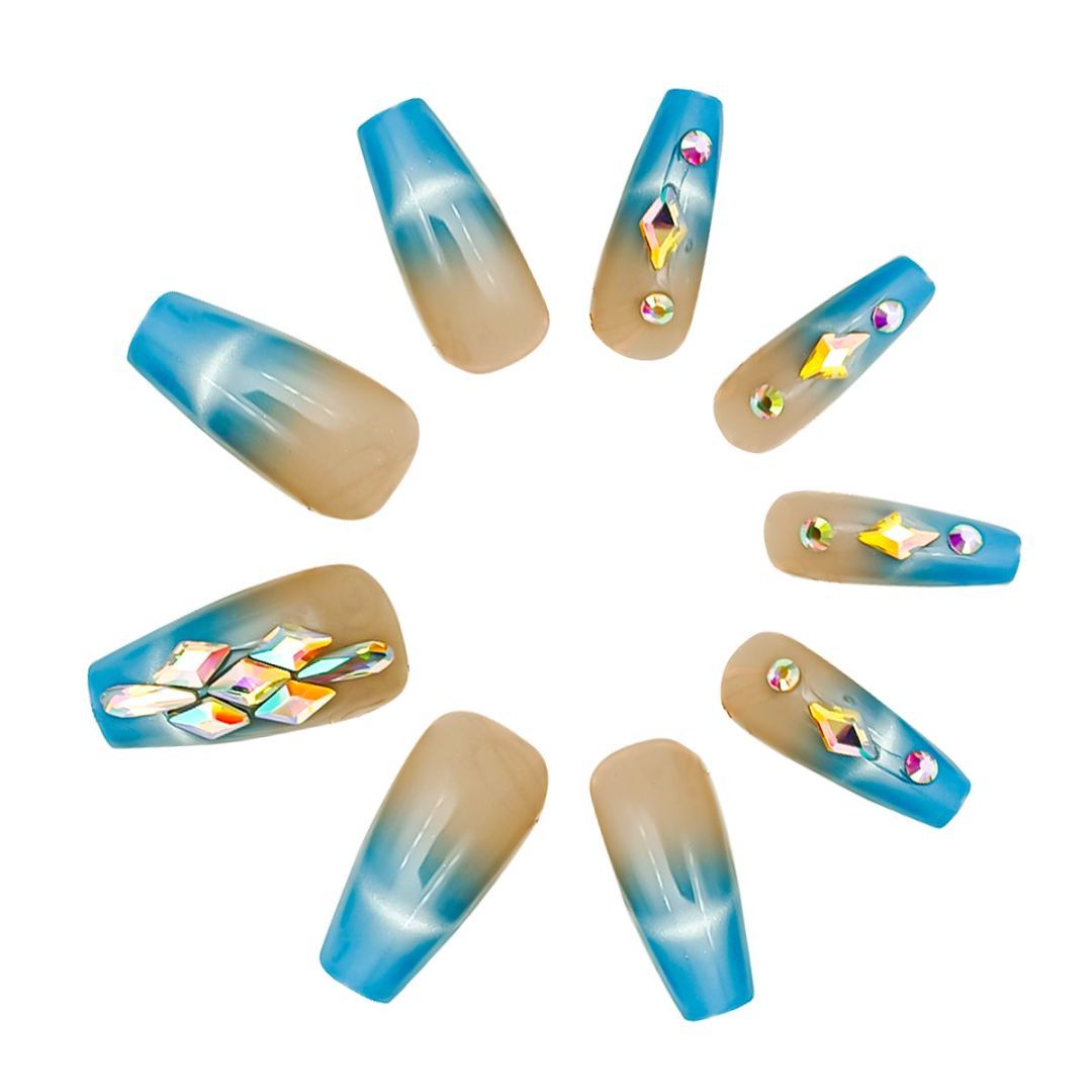 Blue Nail Plates with Diamonds Set - ShreeBliss