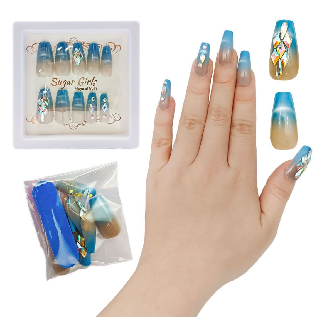 Blue Nail Plates with Diamonds Set - ShreeBliss