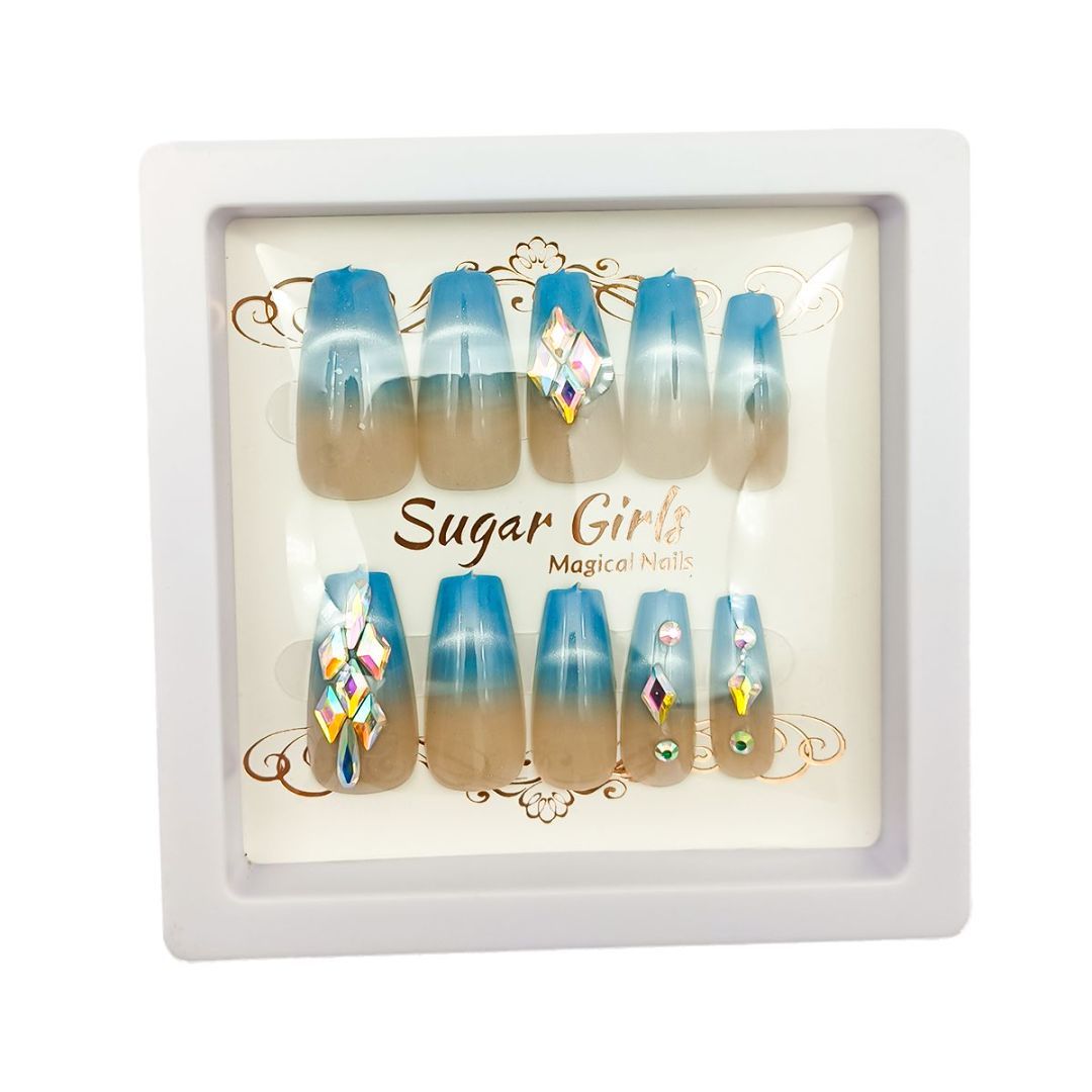 Blue Nail Plates with Diamonds Set - ShreeBliss