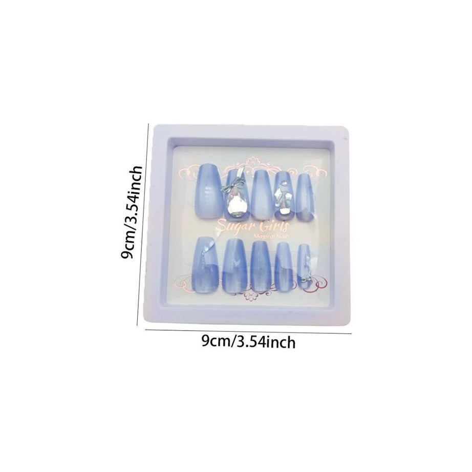 Blue Nails with Large Diamonds - ShreeBliss